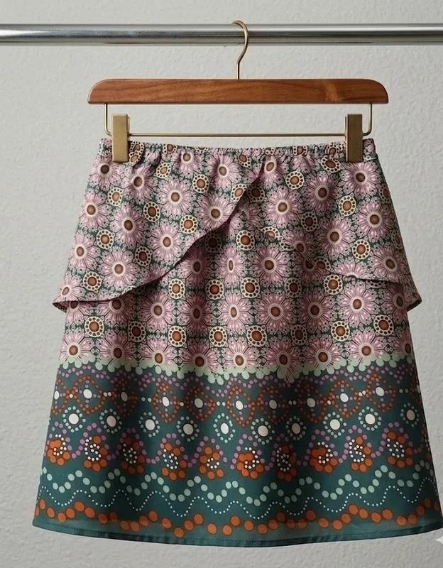 Falda estampada con volante - Estilo original boho - Talla S